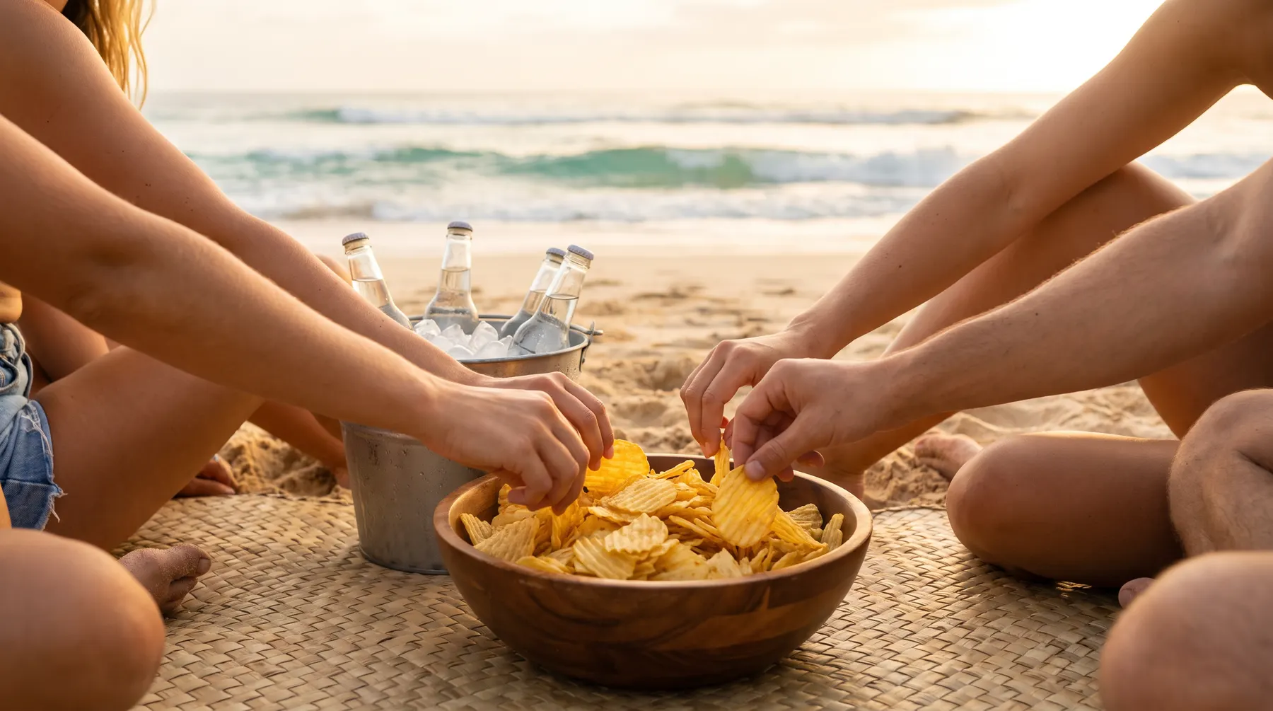 Sharing Hapi Snax and water on the beach